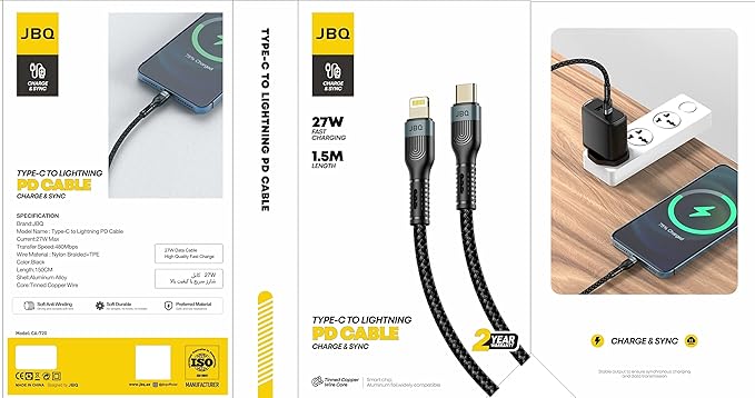 JBQ Type-C to Lightning (Compatible) PD Cable Charge and Sync, 150cm JBQ Type-C to Lightning (Compatible) PD Cable Charge and Sync, 150cm